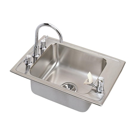 Lustertone Stainless Steel 25 X 17 X 7-5/8 Single Bowl Top Mount Classroom Sink + Faucet/Bubbler Kit